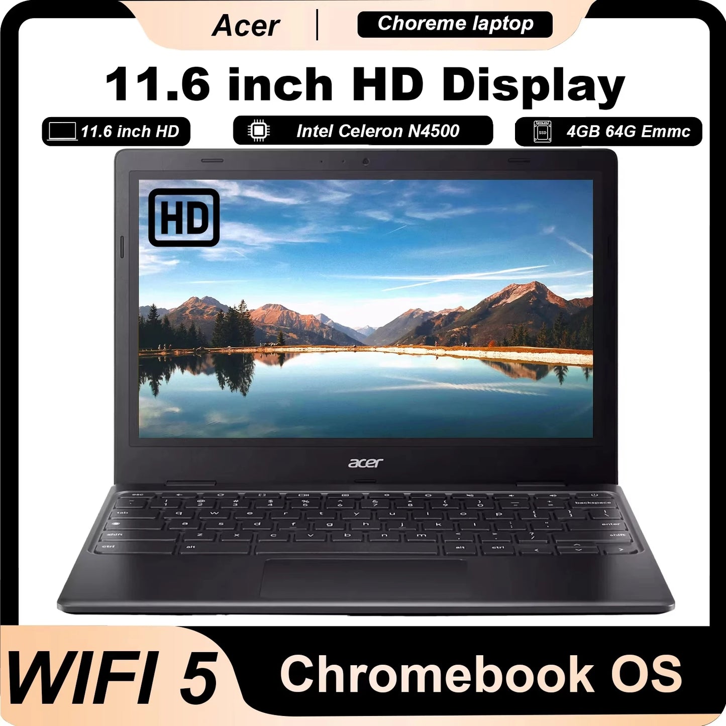 Chromebook Laptop, 11.6'' , Intel UHD Graphics, 10 Hours Battery Life