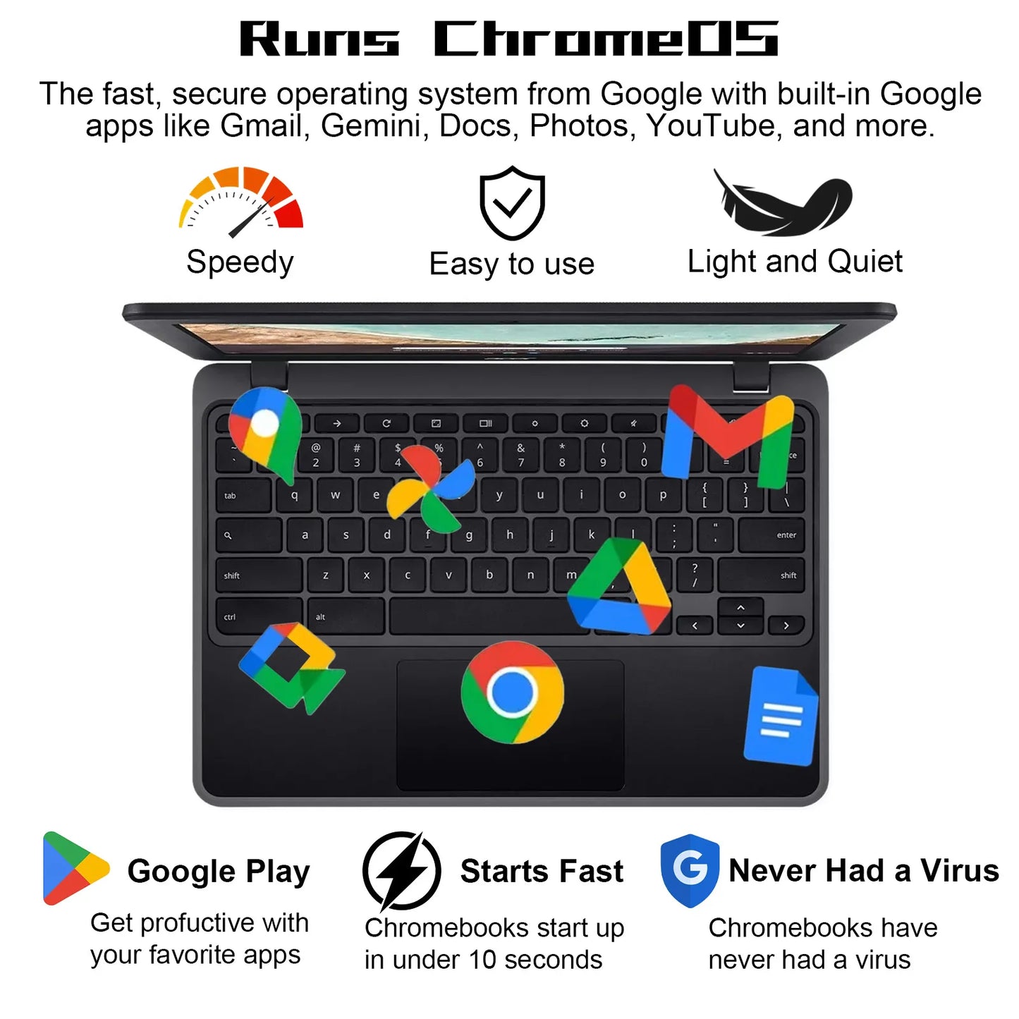 Chromebook Laptop, 11.6'' , Intel UHD Graphics, 10 Hours Battery Life