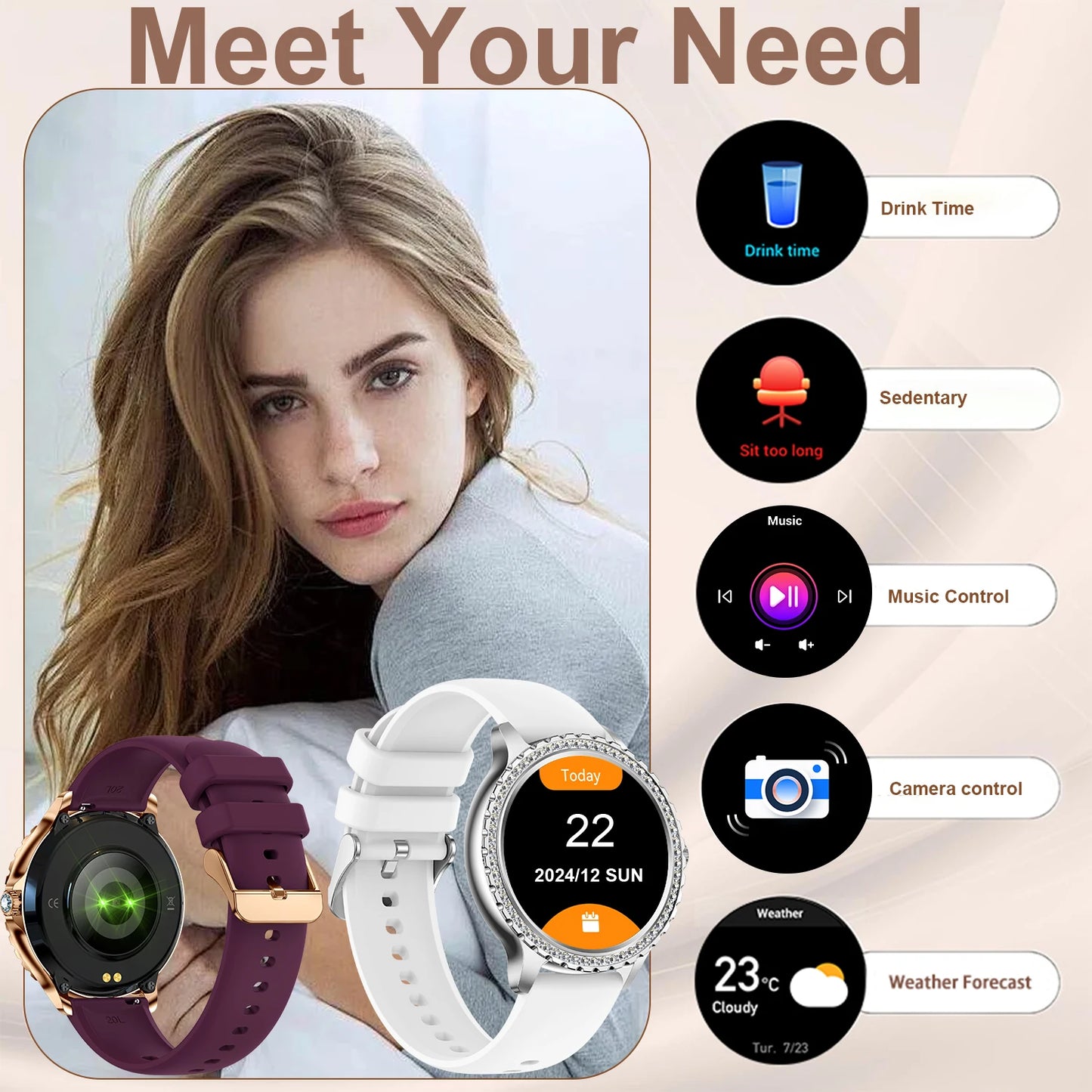 Smart Watch For women - " Touchscreen Fitness Tracker