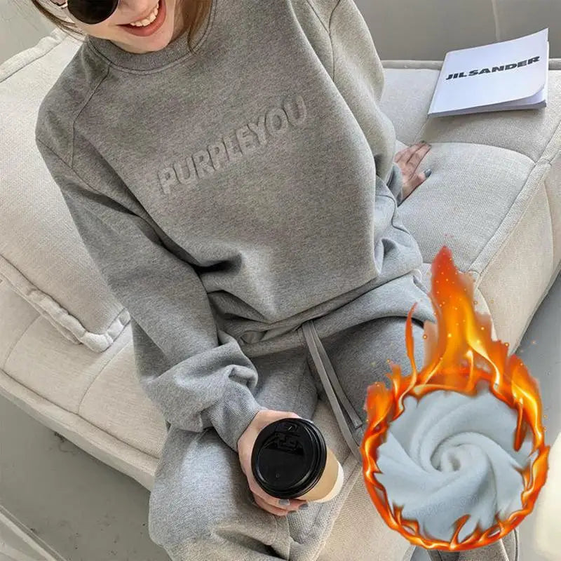 Women Fleece Tracksuit Sets Winter Long Sleeve