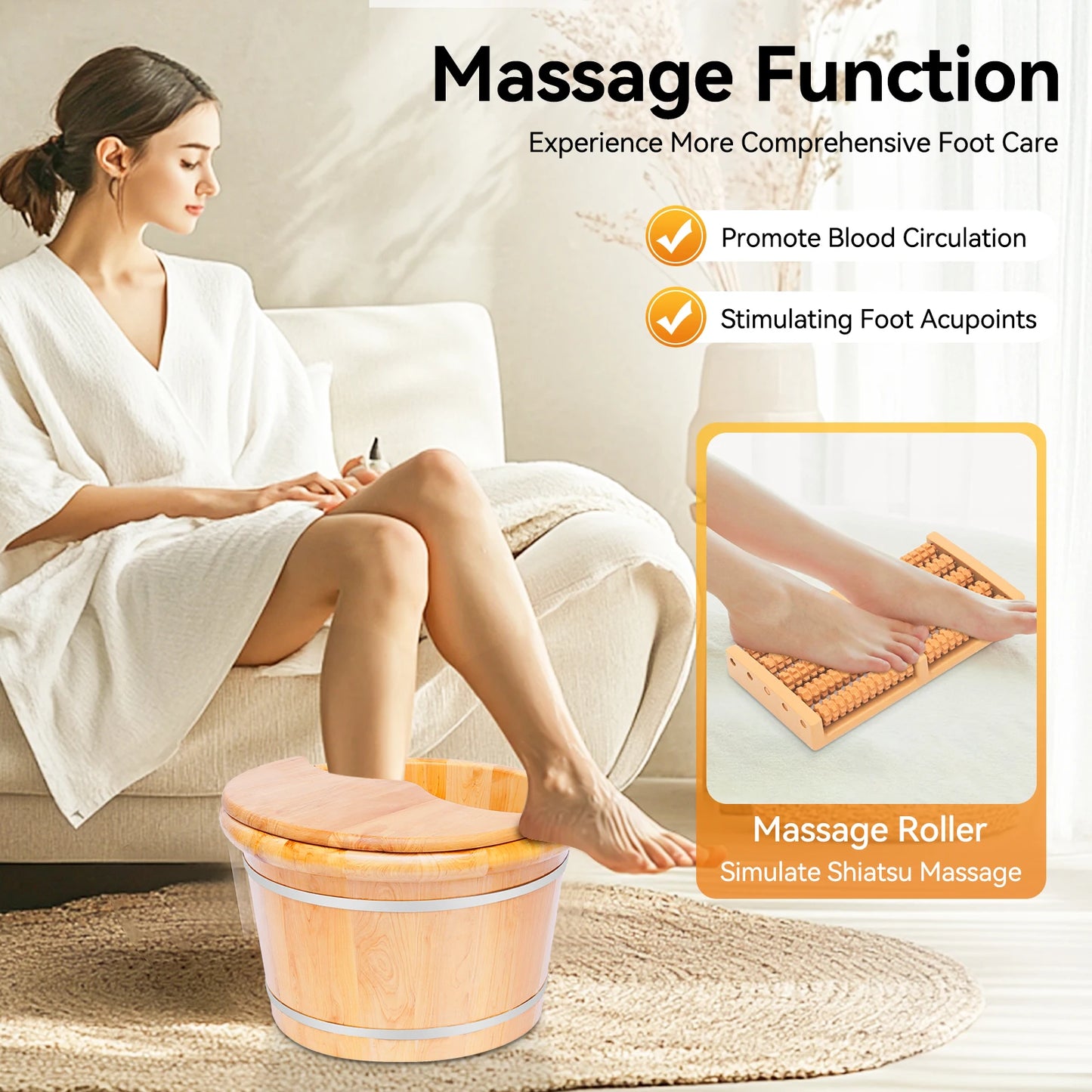 Wooden Bucket Foot Bath Massage, and Lid,