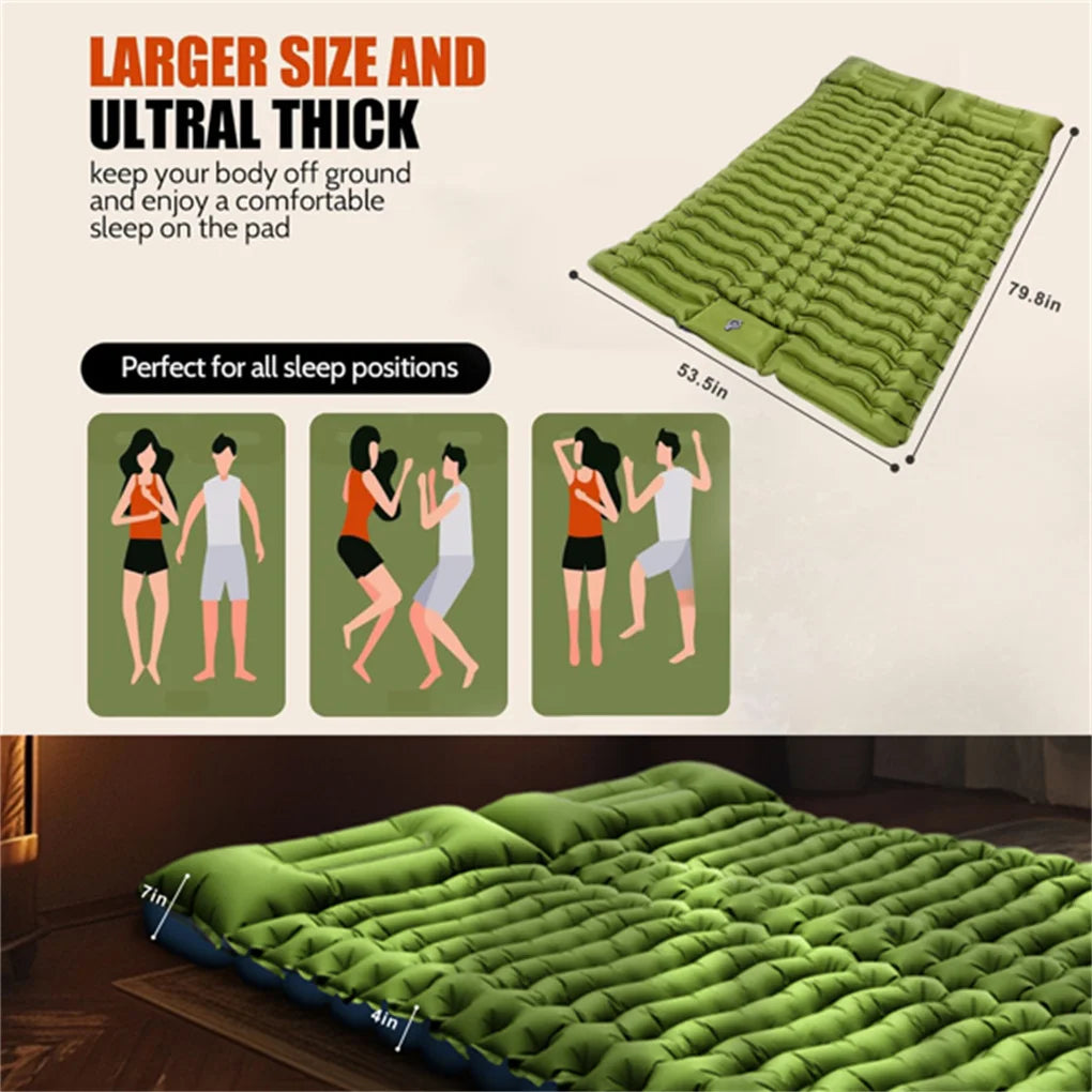 Double Air Mattress with Pillow, Foot Pump, 4-inch Camping