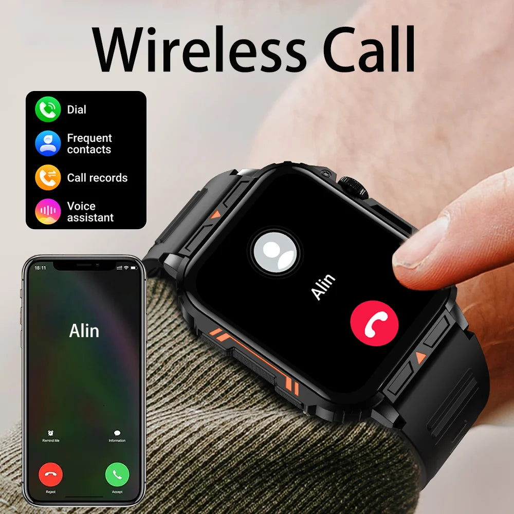 Military Men Smart Watch Bluetooth Call 24/7 Heart Rate