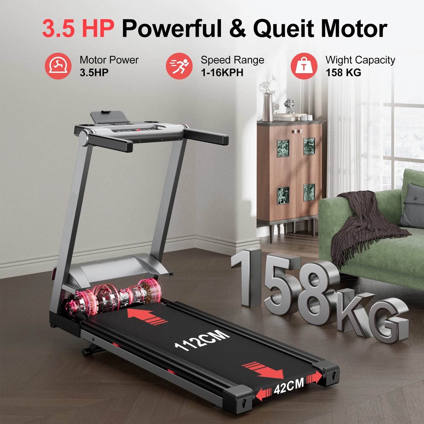 3.5HP Foldable Incline Home Treadmill Walking Pad