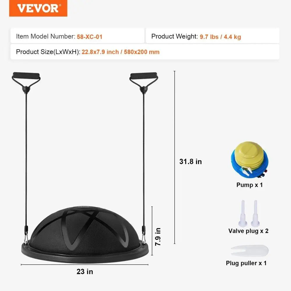 23-Inch Half Exercise Ball Trainer with Pump & Resistance Bands - 660 lbs