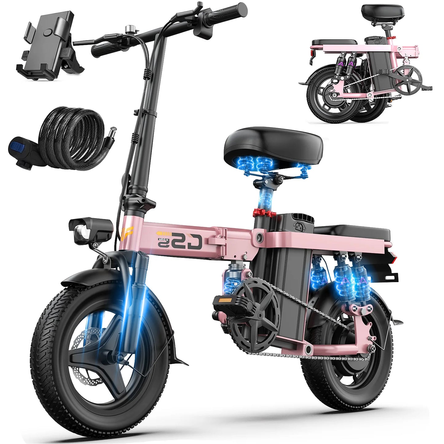 Electric Bike for Adults Teen-Folding Motor,Removable Battery