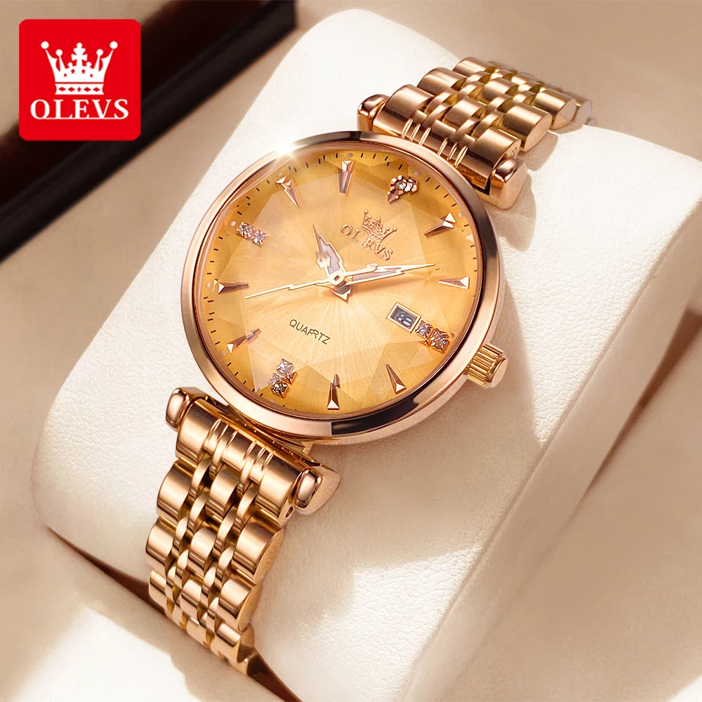 Luxury Elegant Women Watch High Quality Diamond Rose Gold Waterproof