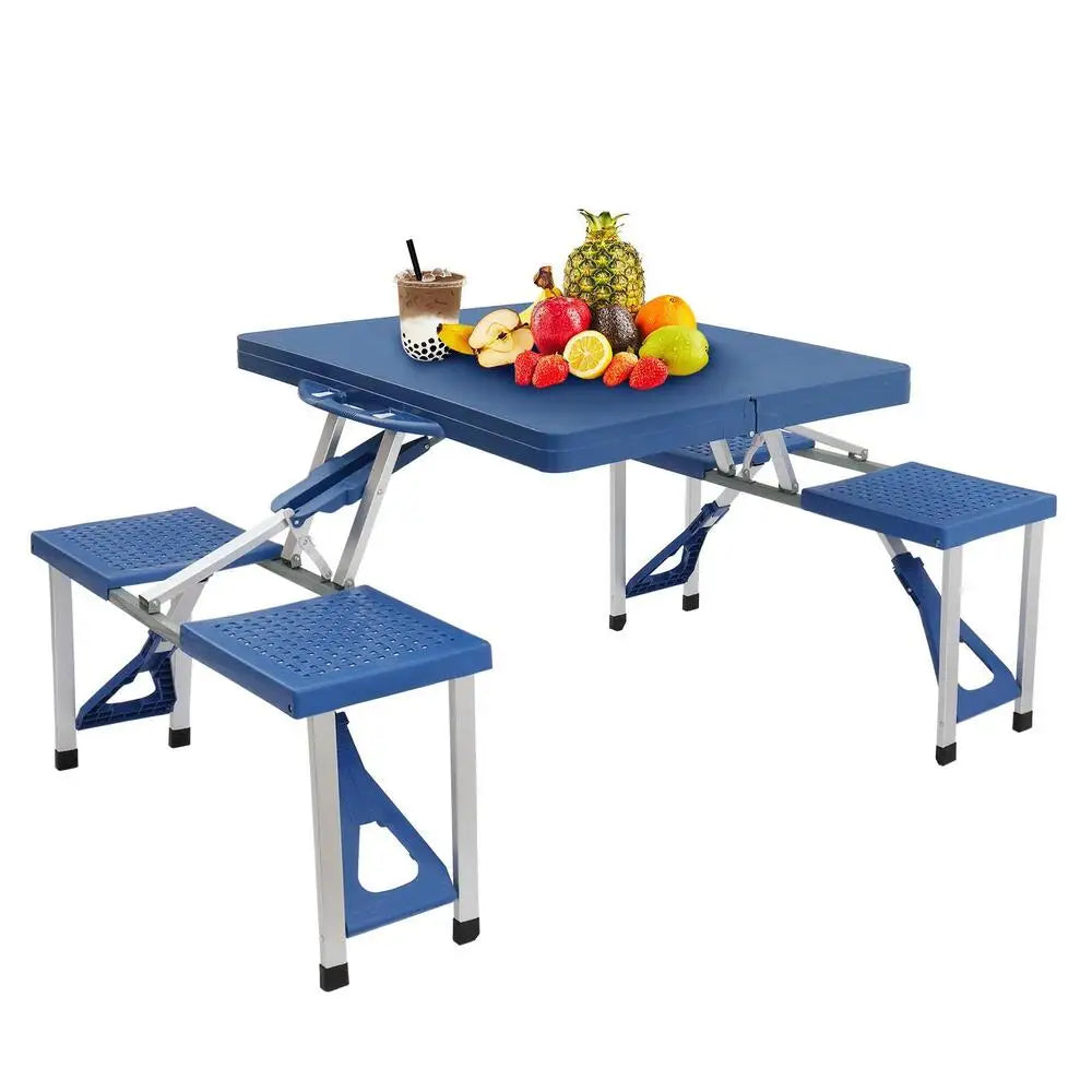 Portable Folding Camping Picnic Table 4 Seat With Umbrella Hole