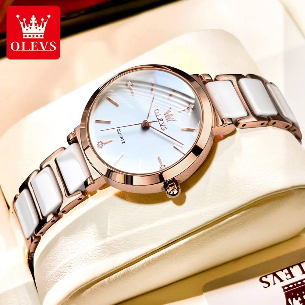 Luxury Brand Women's Wristwatch Elegant Ceramic Bracelet Waterproof