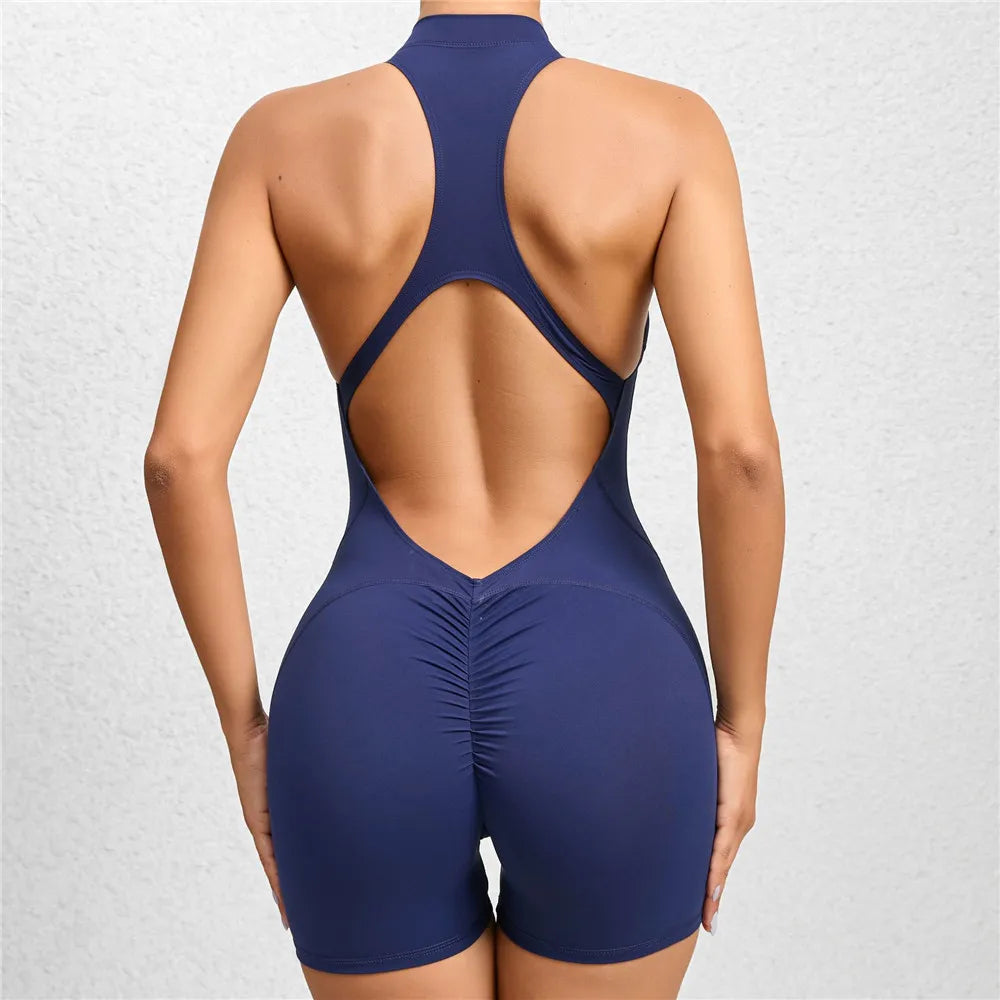 Deep V Women Tracksuit Yoga Set One Piece Jumpsuit