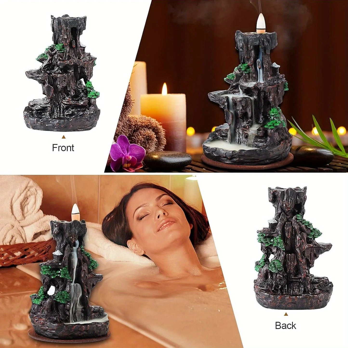 Incense Burner, Backflow Incense Holder 2 sides Waterfall I