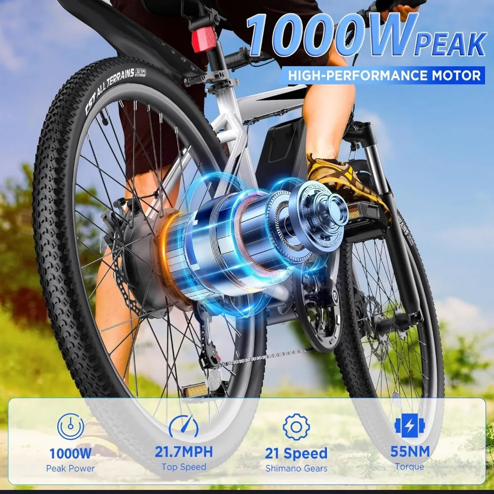 Electric Bike for Adults,26'' 1000W Peak Up to 50 Miles