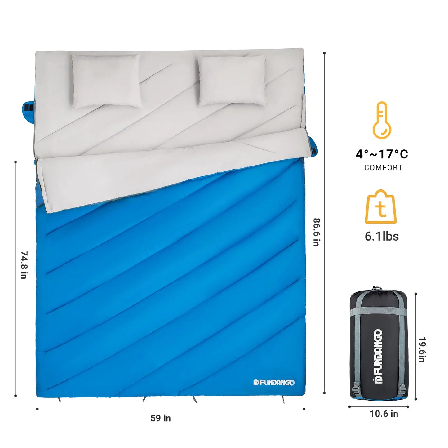 3-in-1 Double Sleeping Bag, Family Couple Camping Backpack