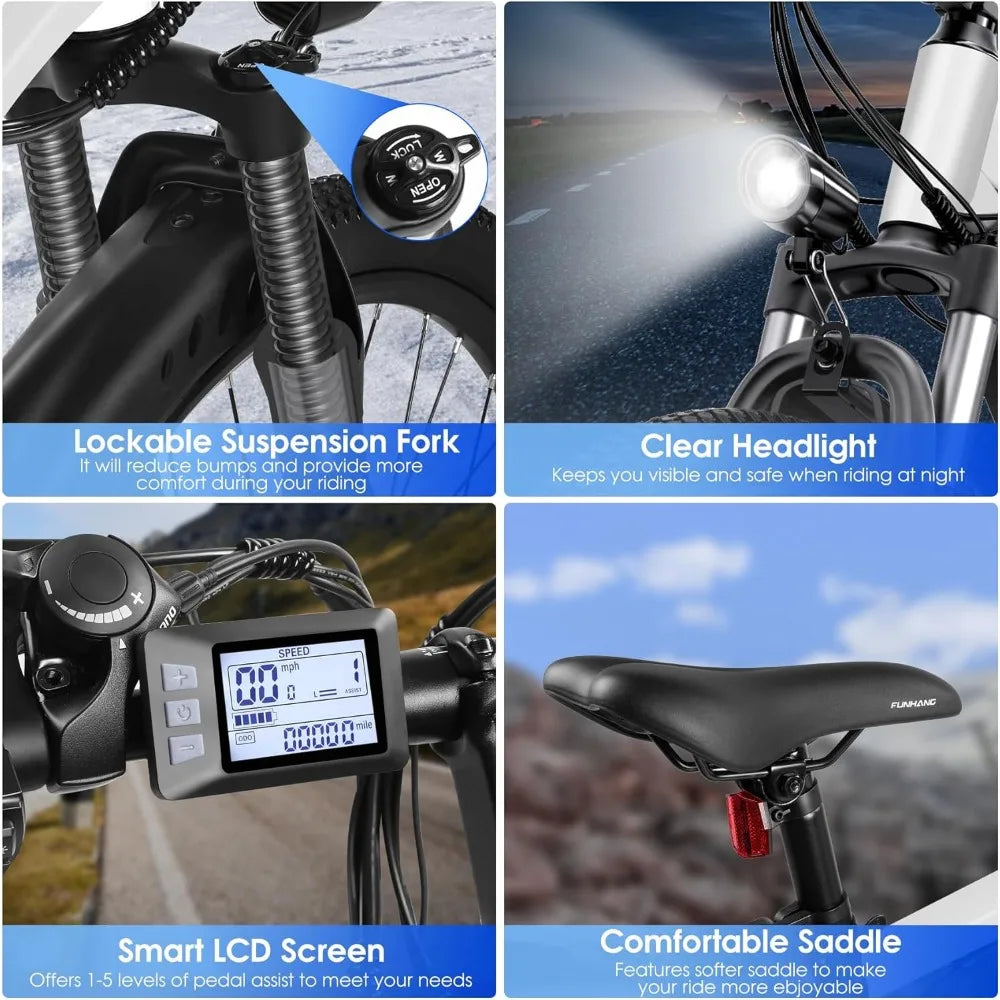Electric Bike for Adults,26'' 1000W Peak Up to 50 Miles