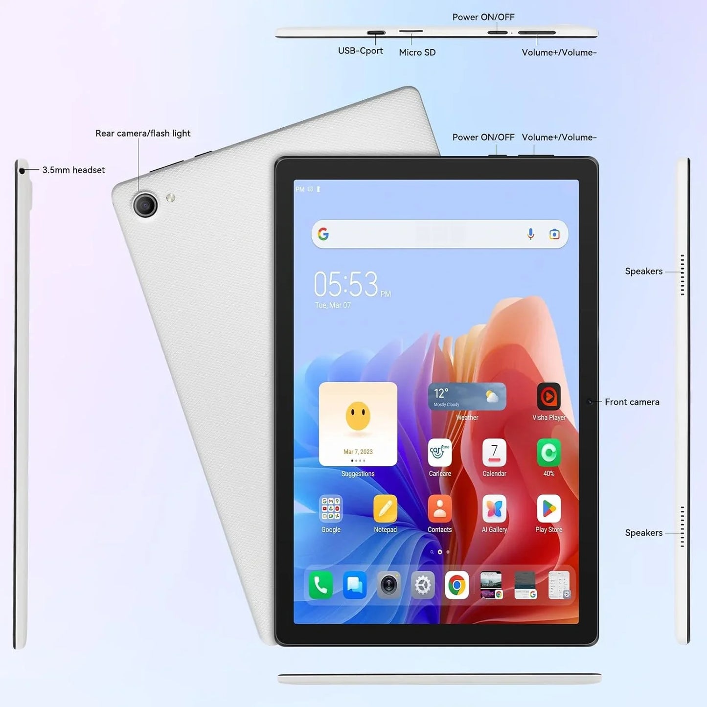 10 inch Tablet Android 14 Tablet, WiFi 6, Bluetooth