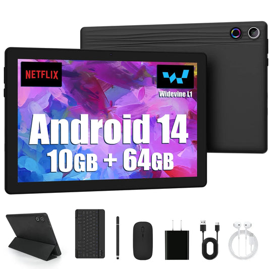 Android 14 10 inch Tablet, Face Unlocked,Keyboard & Mouse Set,