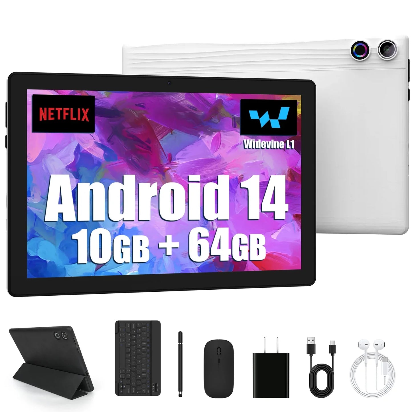 Android 14 10 inch Tablet, Face Unlocked,Keyboard & Mouse Set,