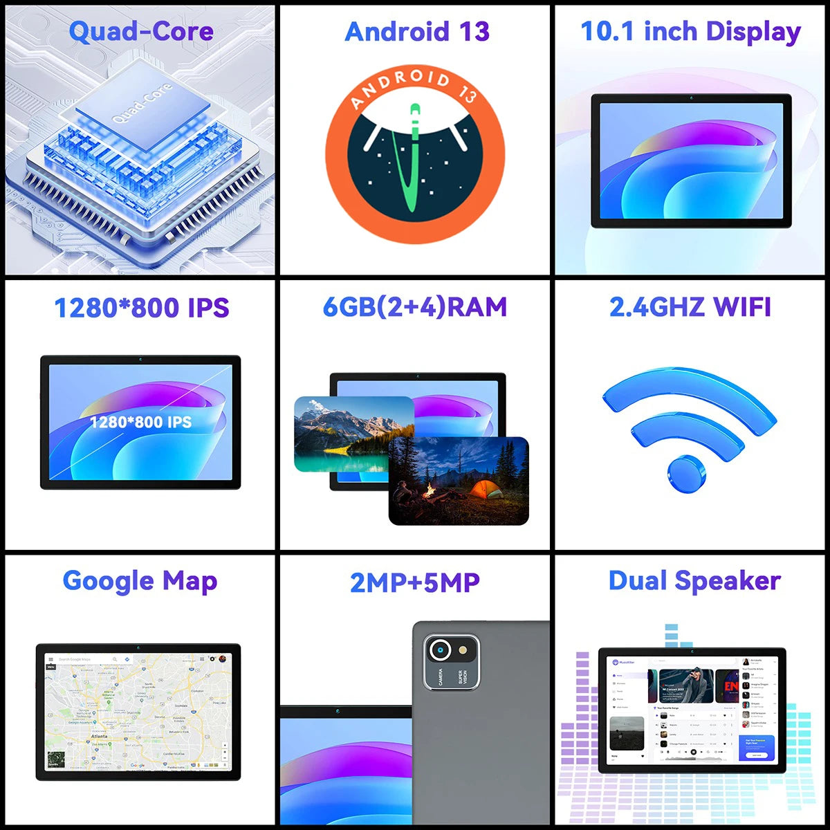 2025  Tablets 10.1" Camera   Expandable Battery Android 13
