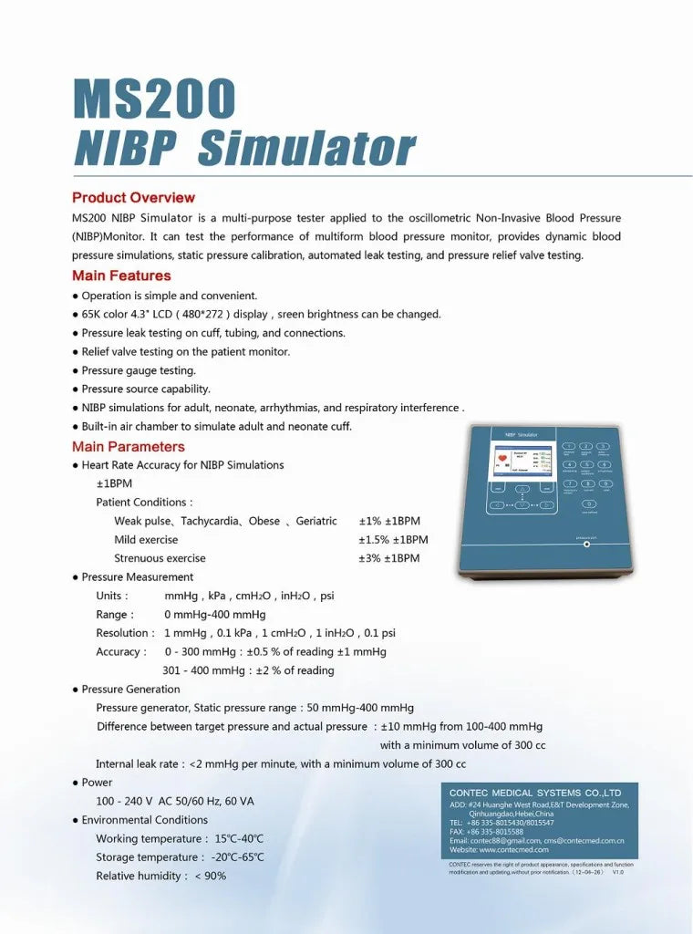 Simulator Non-Invasive Blood Pressure simulation