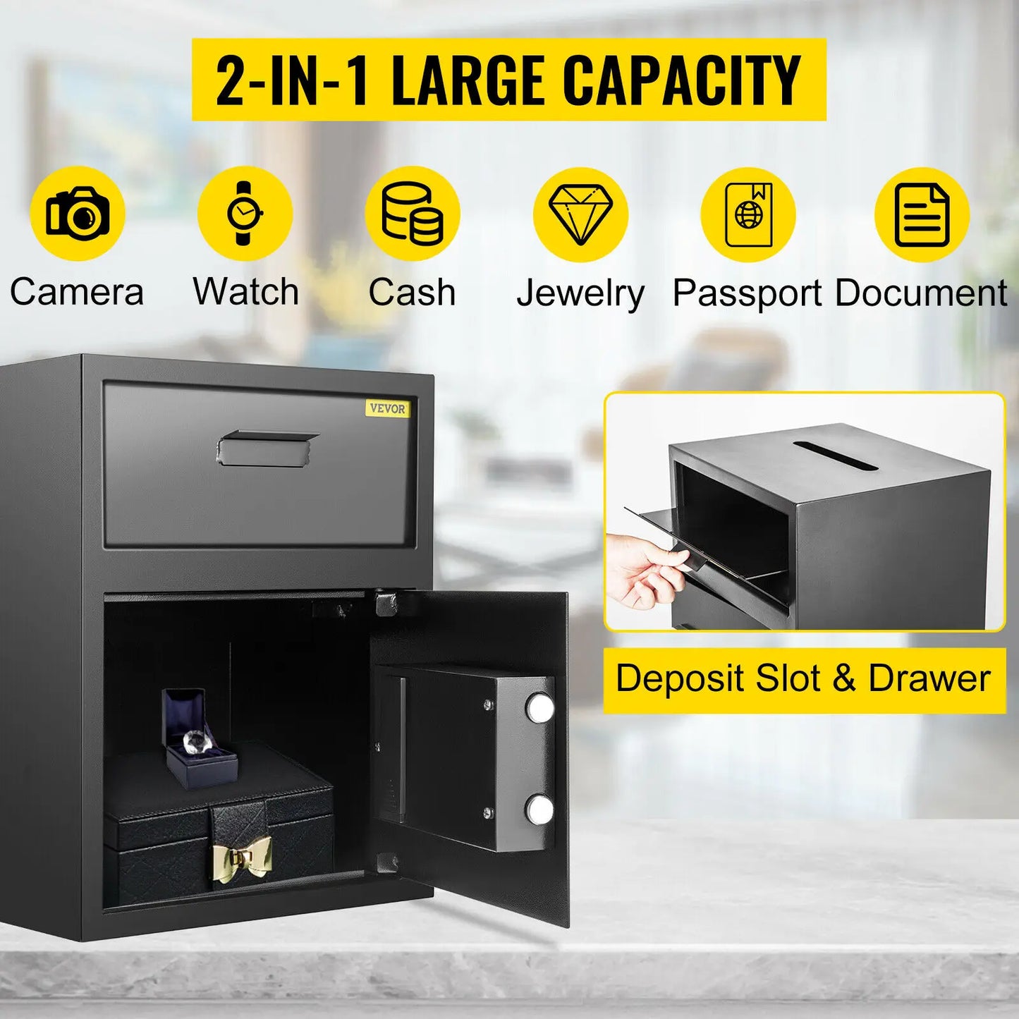 Electronic Safe Deposit Box With Drop Slot Secret Hidden Bank