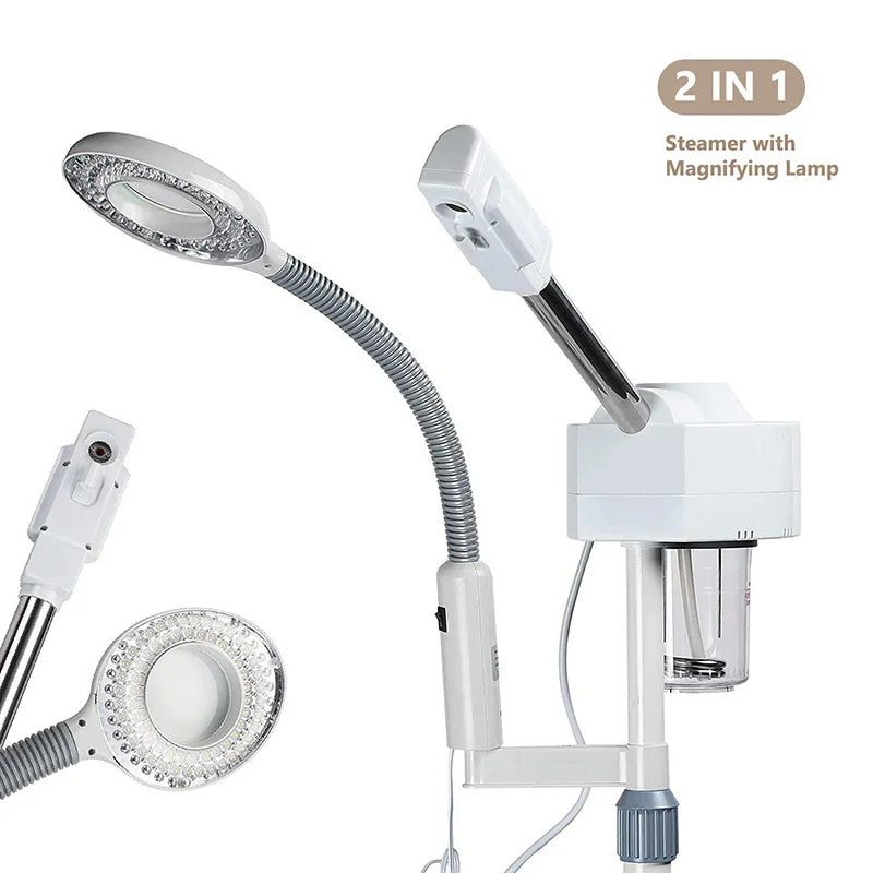 2 in 1 Facial Steamer  Facial Steamer on Wheels with 5X Magnifying Lamp