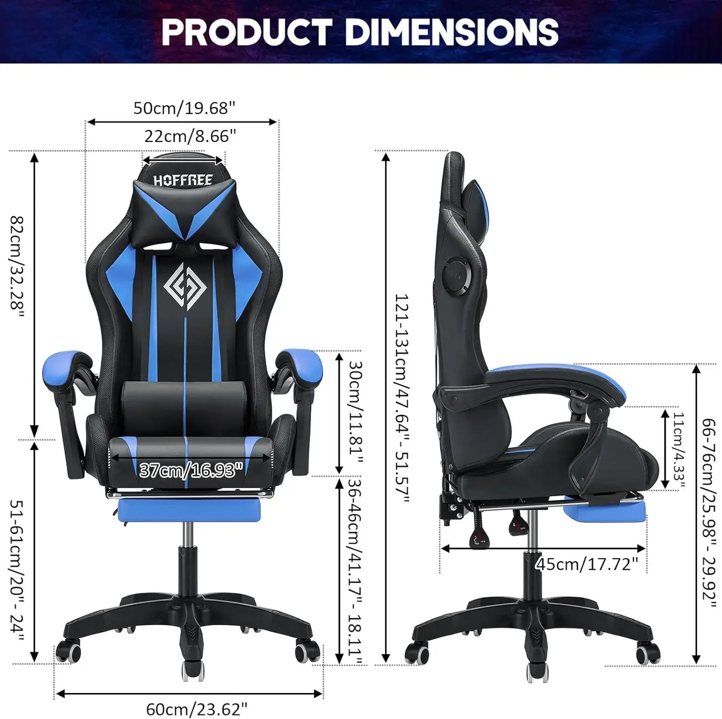 Gaming Chair with Bluetooth Speakers and  LED Lights Ergonomic Massage