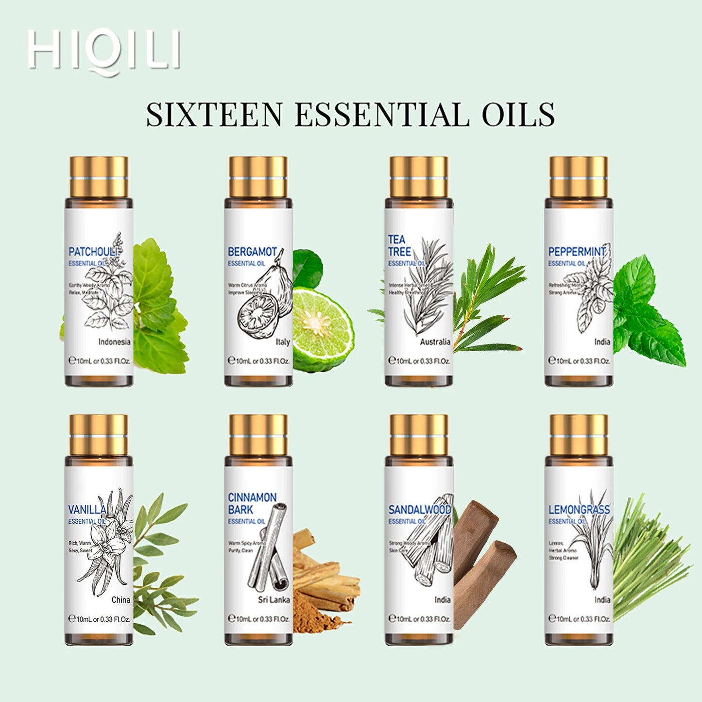 16 PCS 10 ML Essential Oils Set,  Pure Lavender,Eucalyptus,Vanilla, Jasmine,Mint,Rose 7