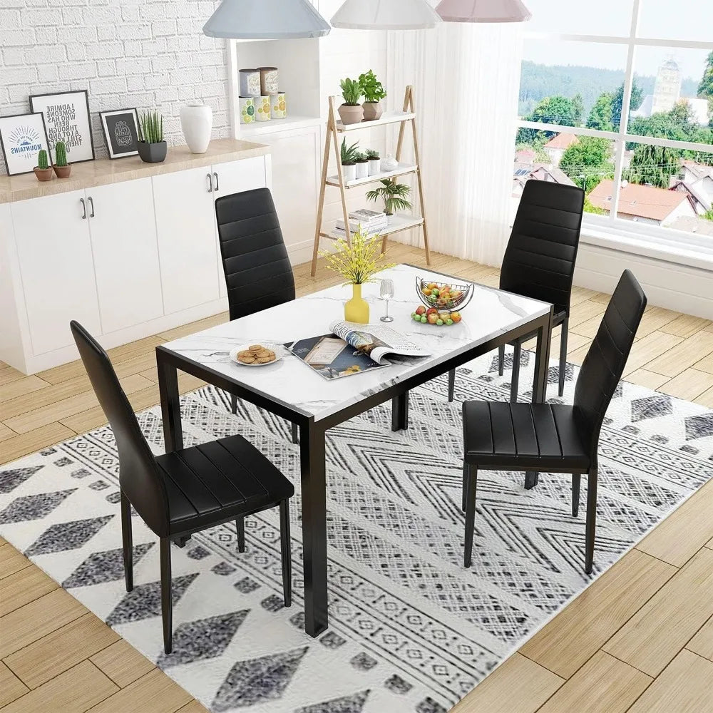 5-Piece Faux Marble Kitchen Table & Chair Set,4 P