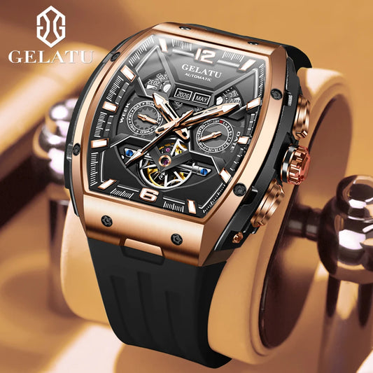 Men Tonneau Mechanical Watches Fully Automatic Movement