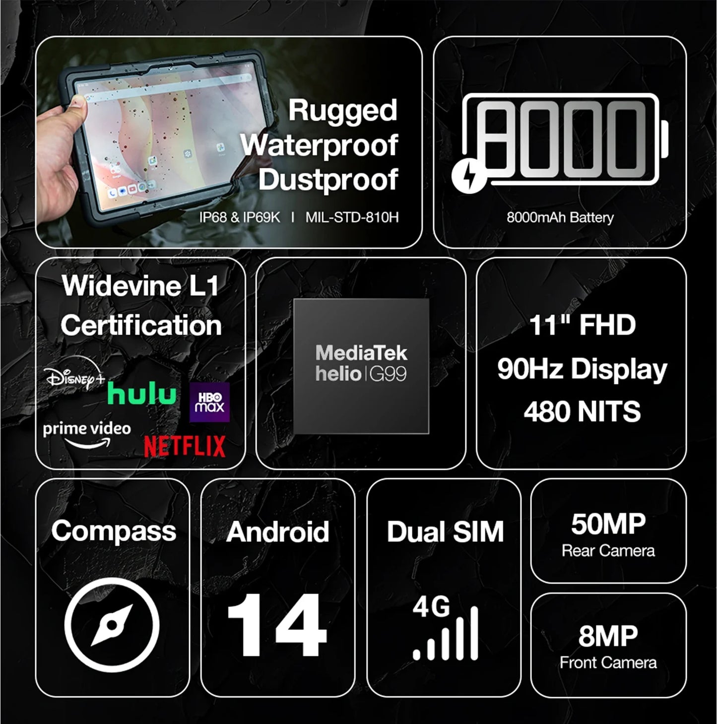 Amecrian Version  11” Waterproof, Drop-proof,