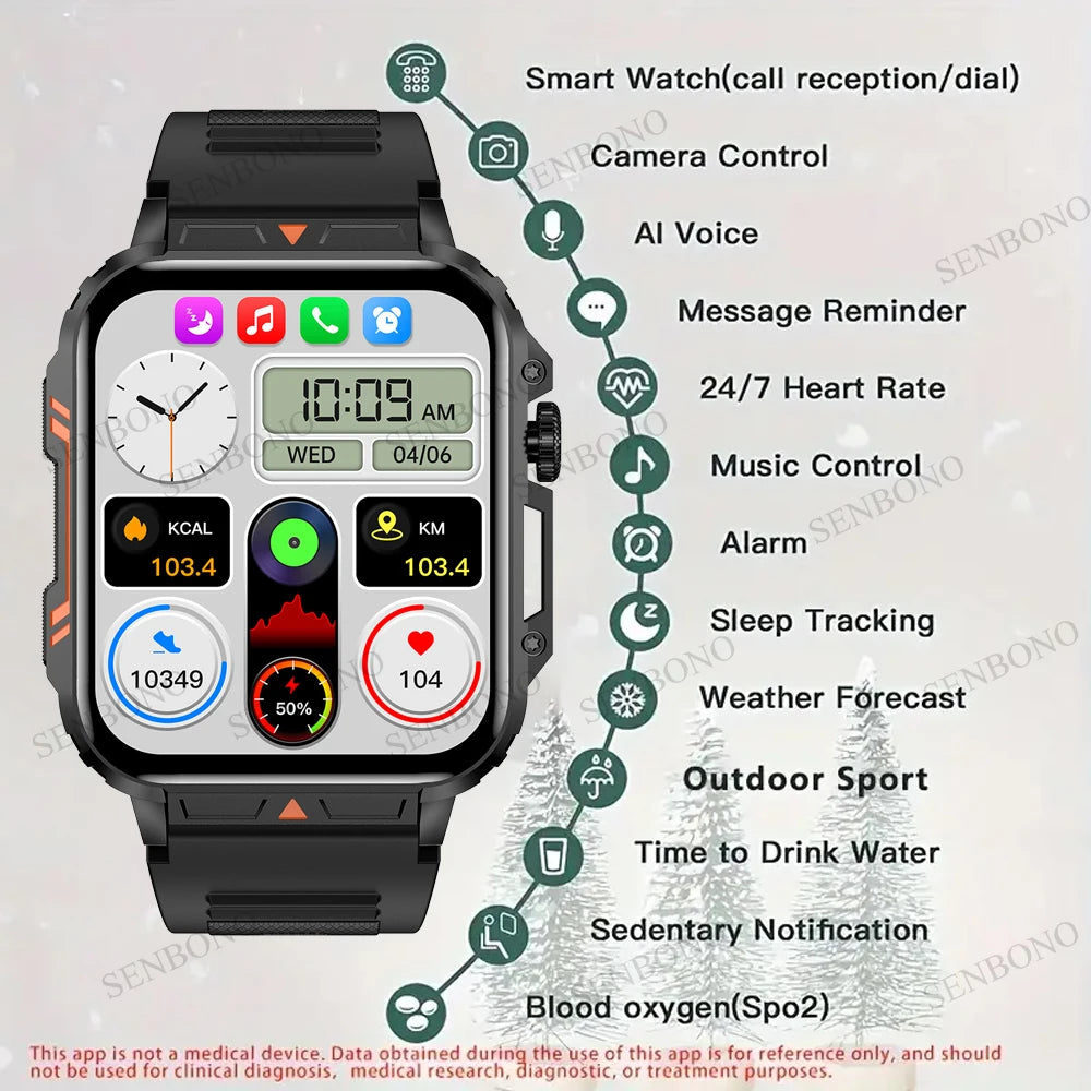 Military Men Smart Watch Bluetooth Call 24/7 Heart Rate