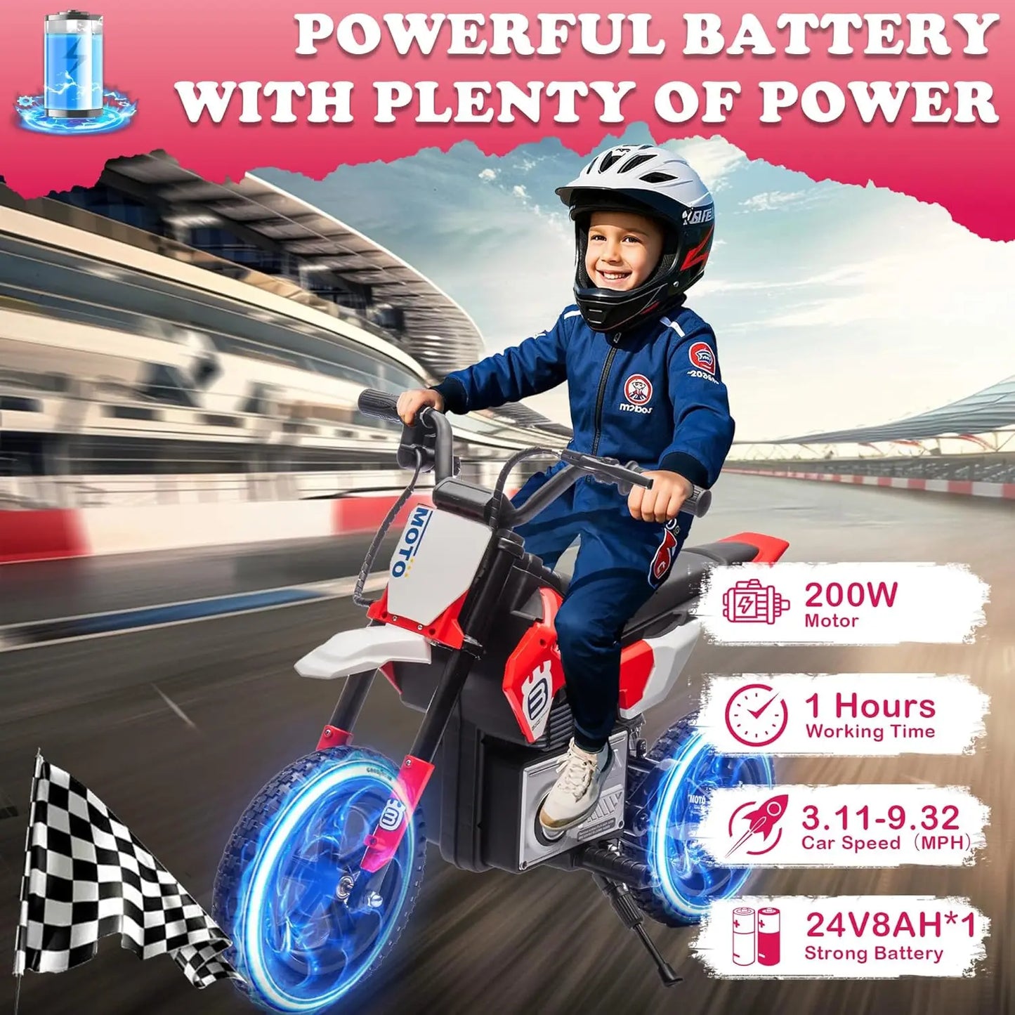 Electric Motorcycle for Kids Ages 5-15,