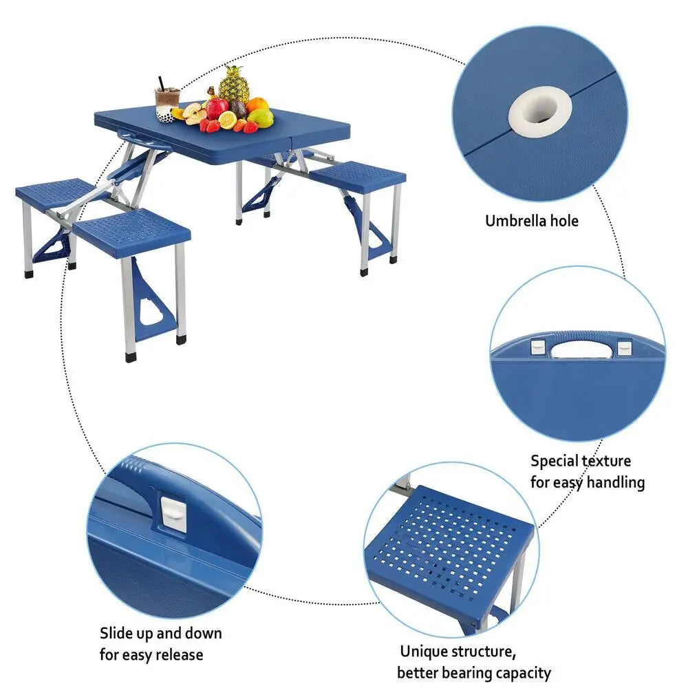 Portable Folding Camping Picnic Table 4 Seat With Umbrella Hole