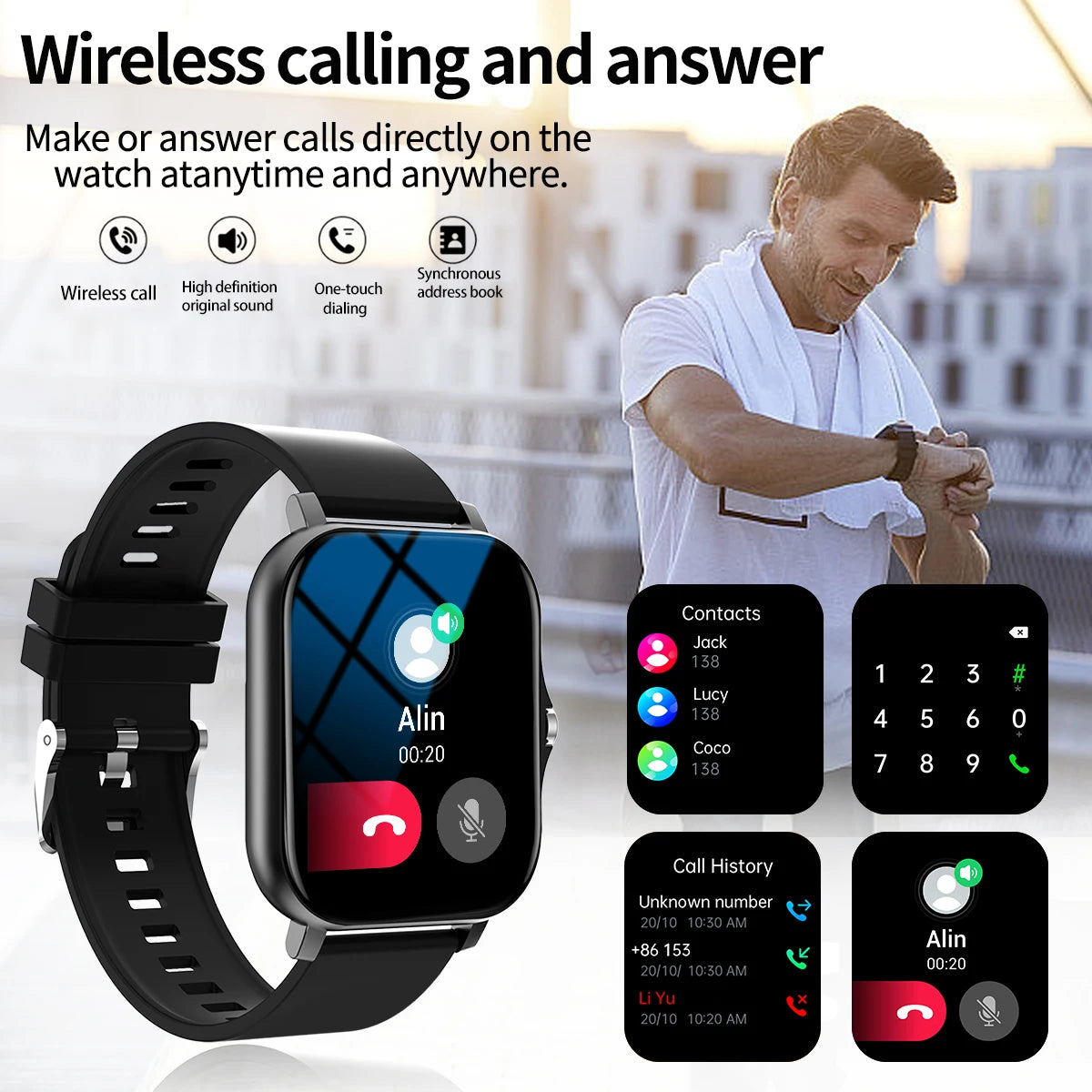 Outdoor sports smartwatch, wireless calling, information reminder,