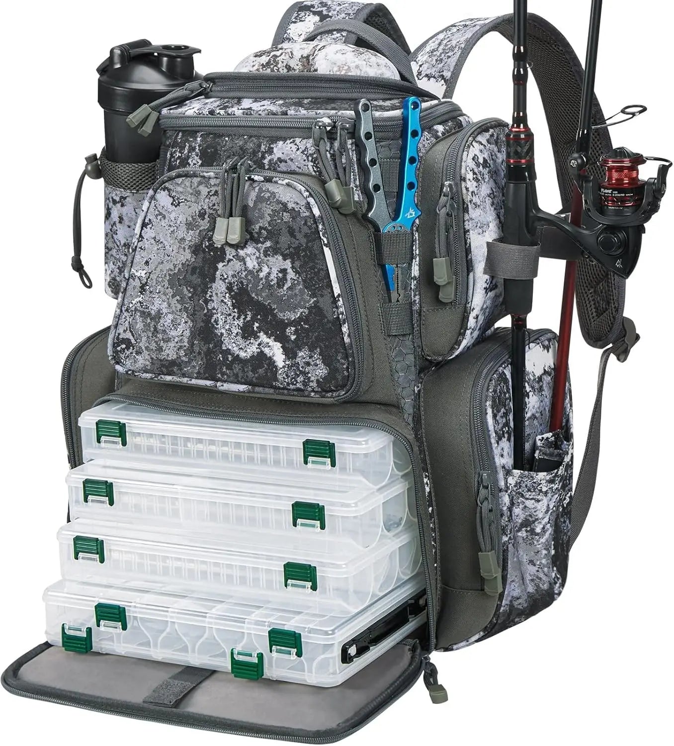 Fishing Tackle Backpack with 4 Trays, Large Outdoor Storage