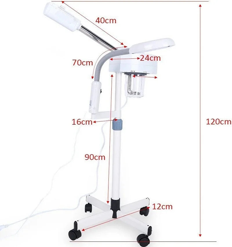 2 in 1 Facial Steamer  Facial Steamer on Wheels with 5X Magnifying Lamp