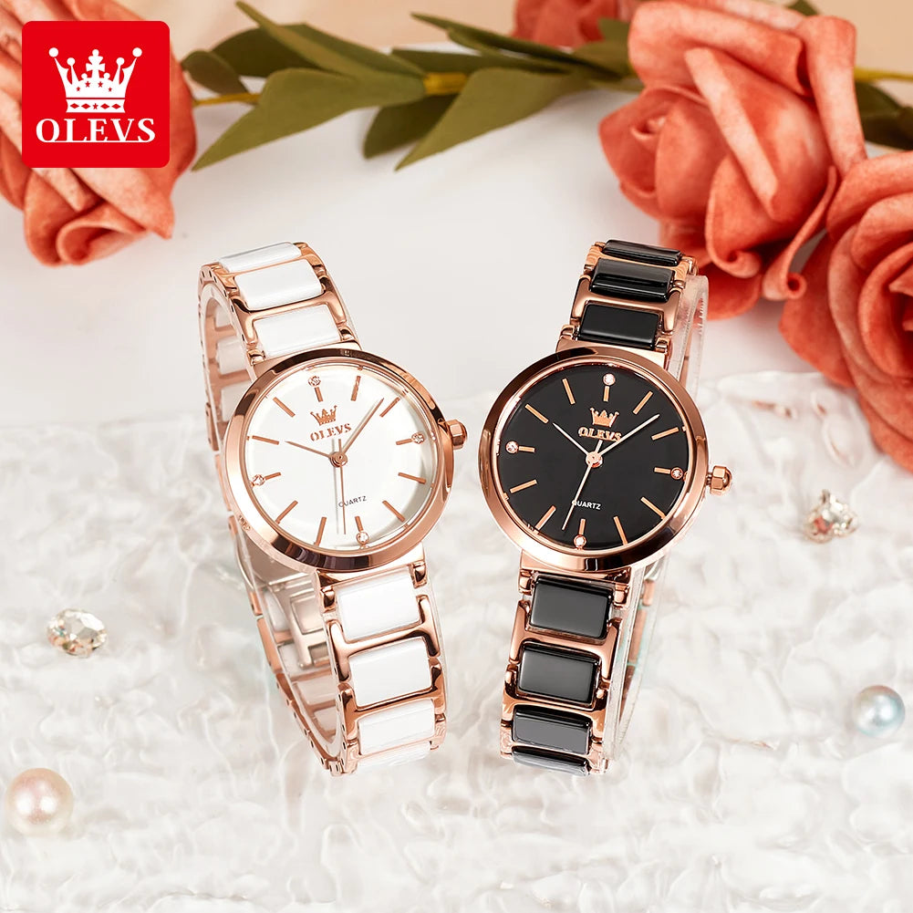 Luxury Brand Women's Wristwatch Elegant Ceramic Bracelet Waterproof