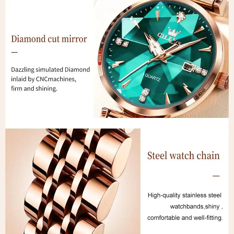 Luxury  Elegant Women Watch High Quality Diamond Rose Gold Waterproof