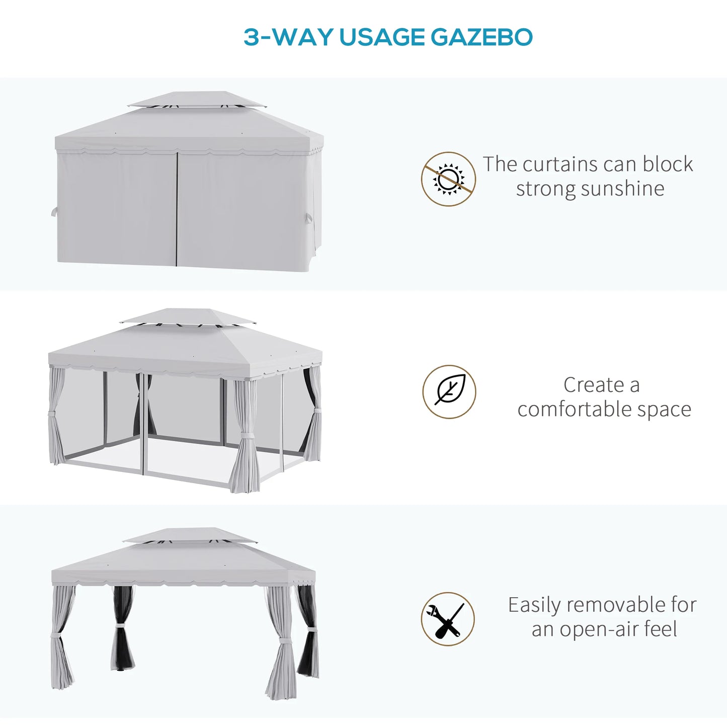 10' x 13' Patio Gazebo, Aluminum, Mesh Netting,
