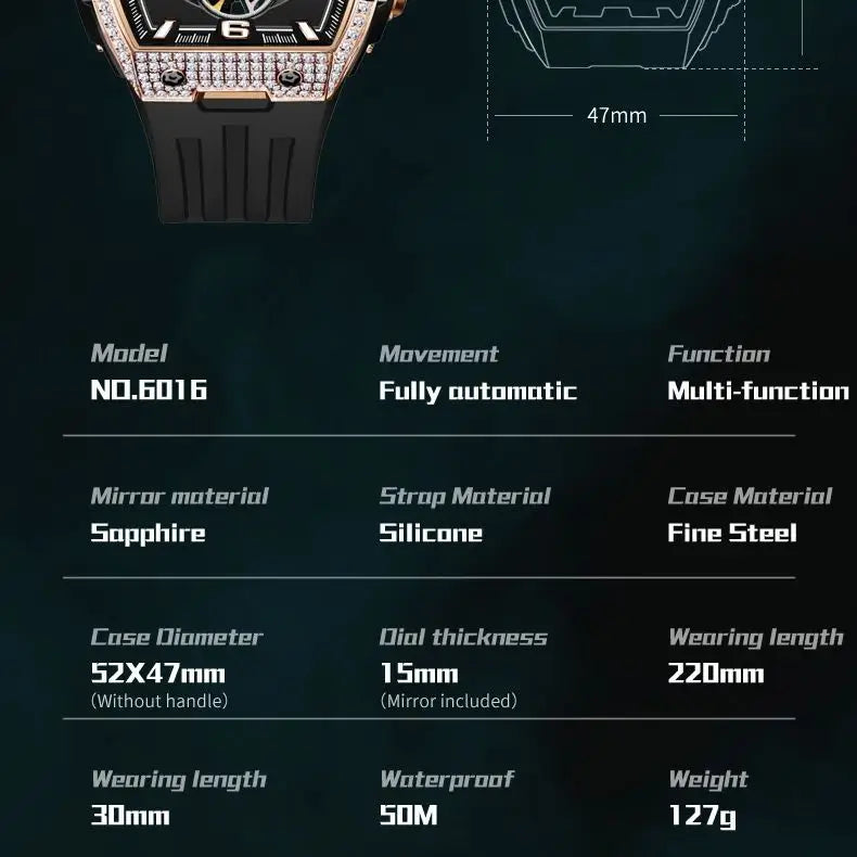 Full Diamond Men's Watches Flywheel Design Dual Calendar