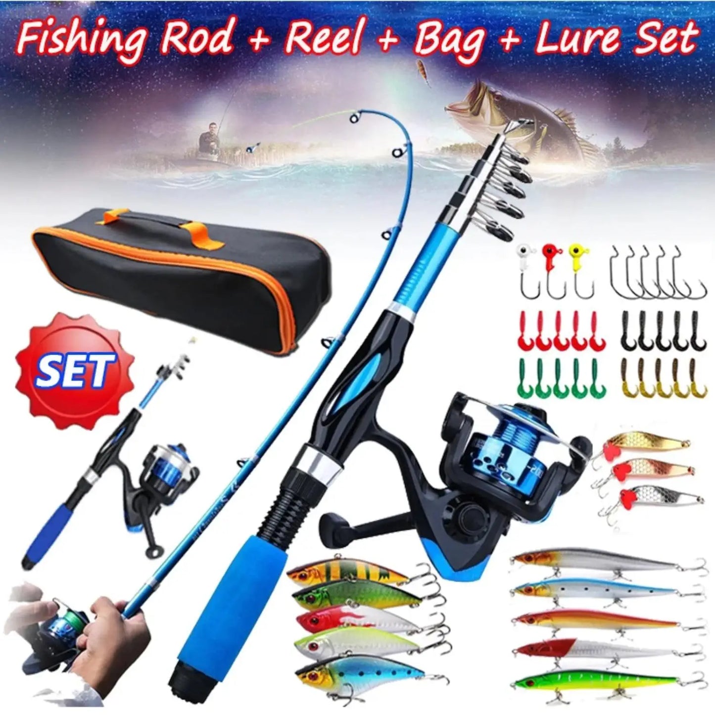 New Fishing Rod Full Kits 1.2M Telescopic Sea Spinning Reel