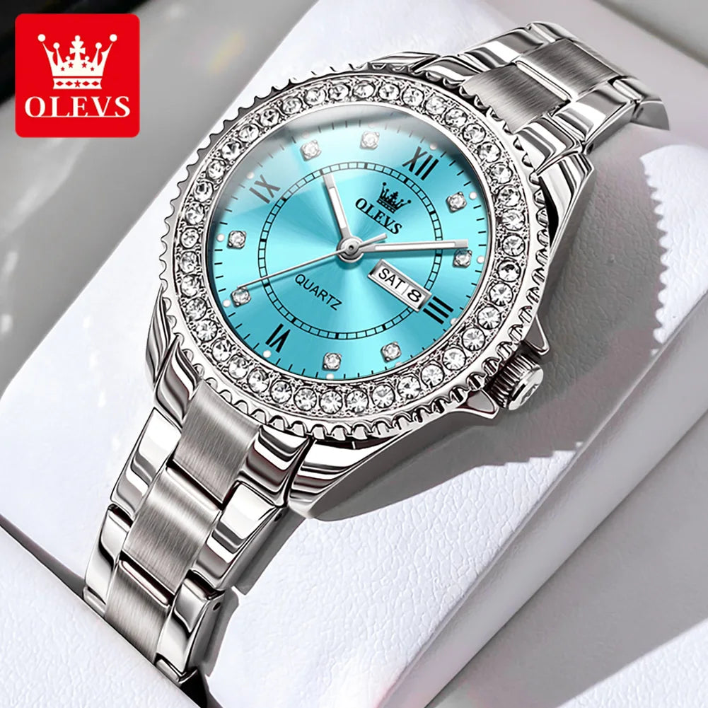 Diamond Quartz Watch for Women Stainless Steel Waterproof Luminous