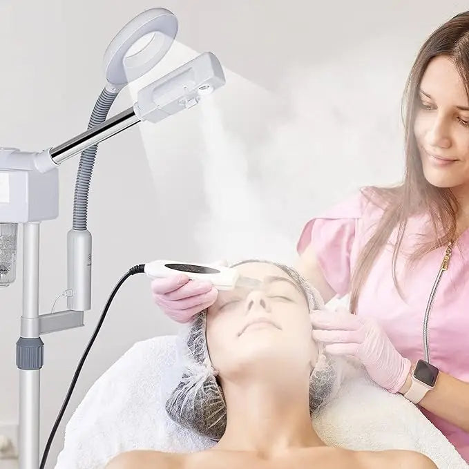 2 in 1 Facial Steamer  Facial Steamer on Wheels with 5X Magnifying Lamp