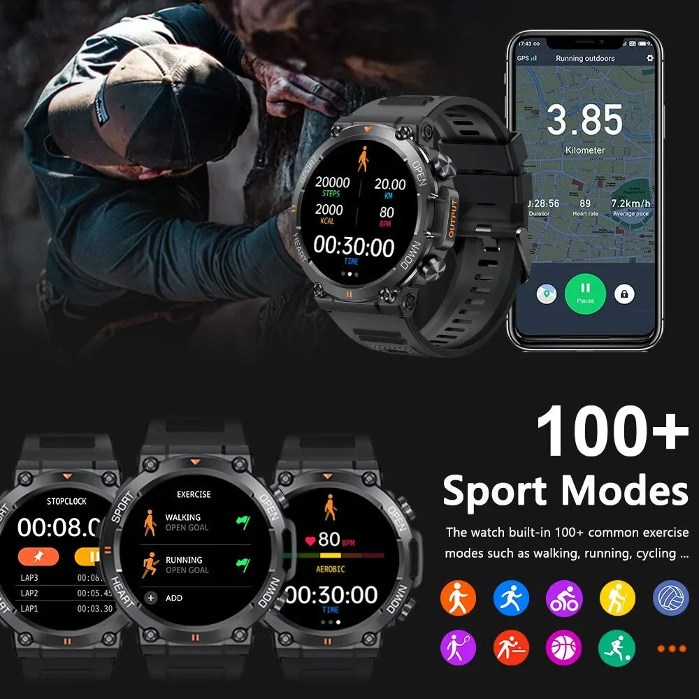 Men's Smart Watch  Big Screen Bluetooth Call  Military