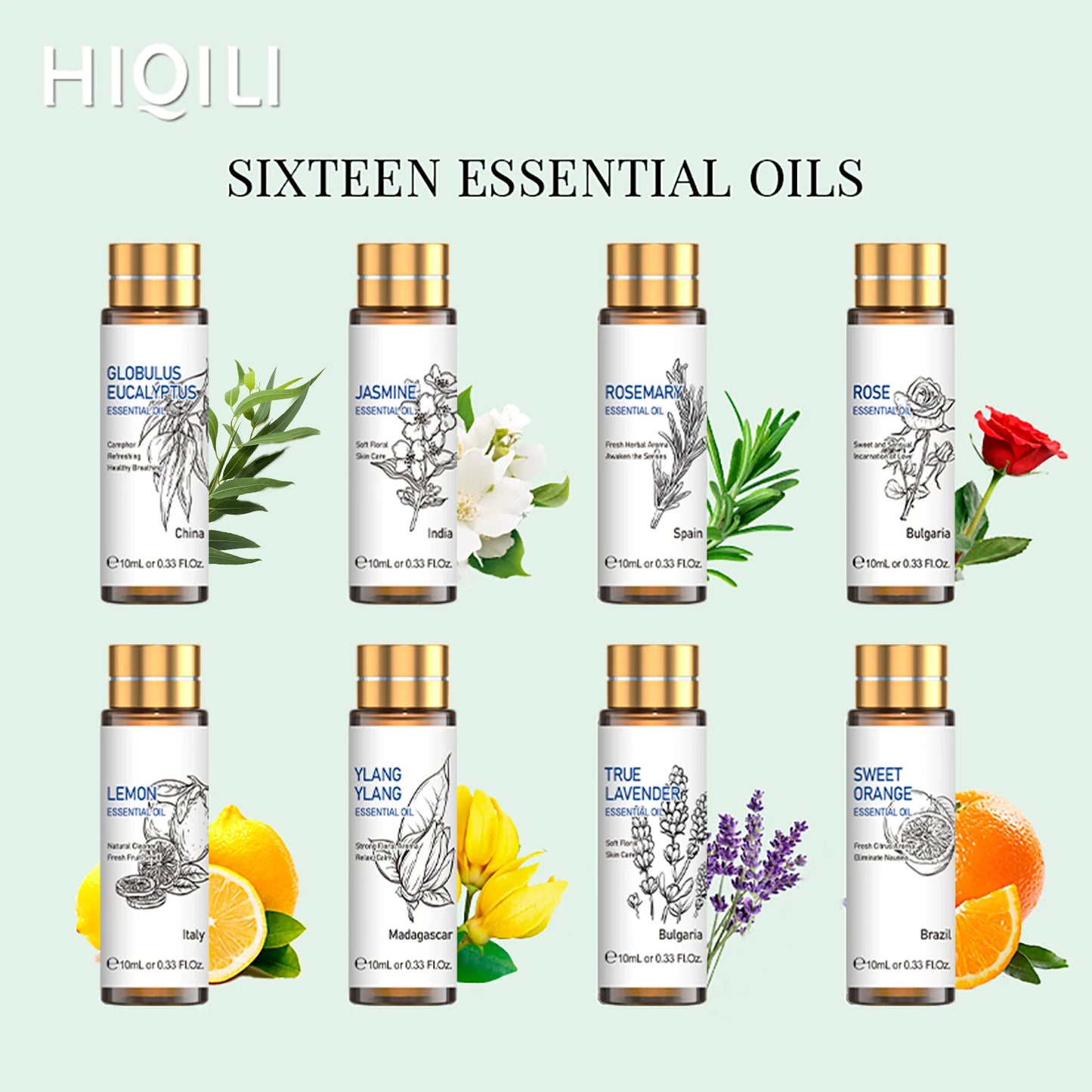 16 PCS 10 ML Essential Oils Set,  Lavender,Eucalyptus,Vanilla, Jasmine,Mint