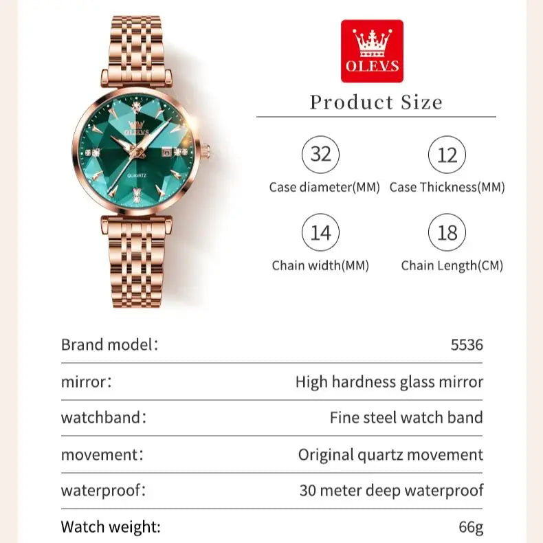 Luxury  Elegant Women Watch High Quality Diamond Rose Gold Waterproof