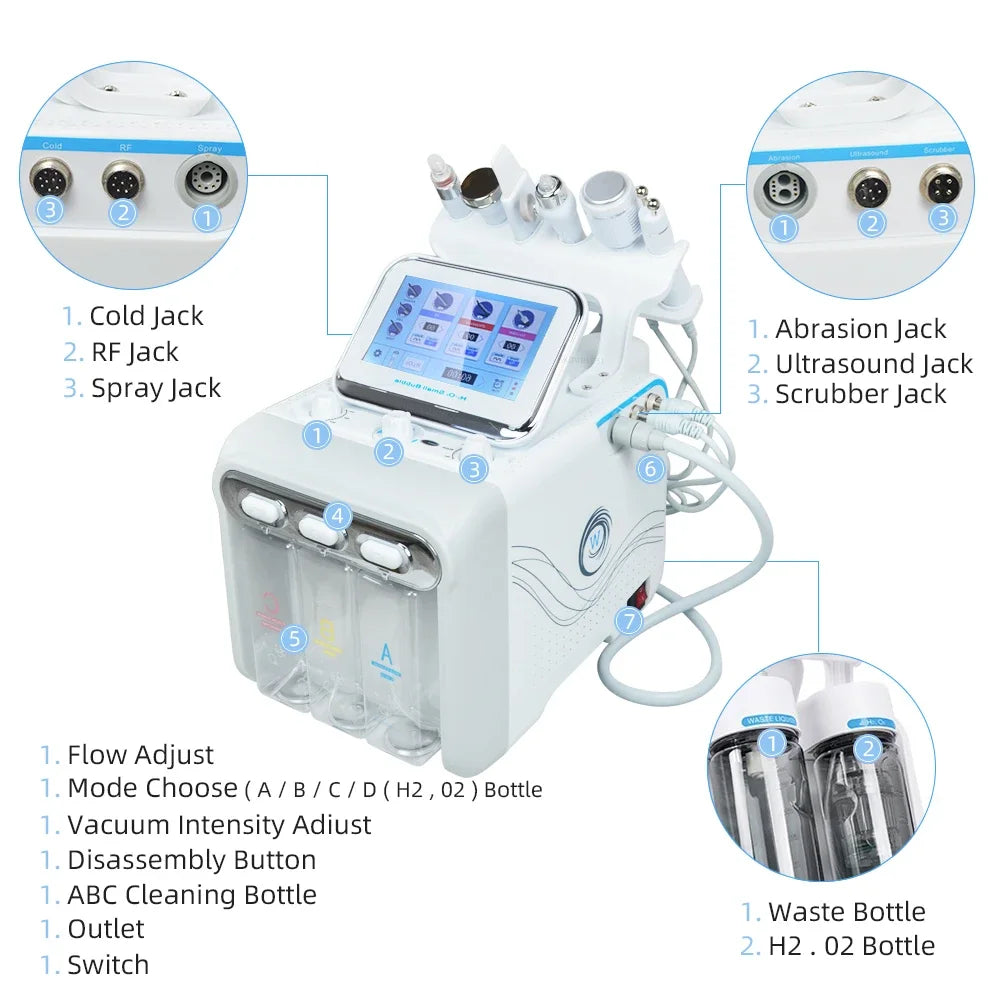 6 in 1 Facial Machine  Hydra Aqua Deep Cleaning Skin Care Device