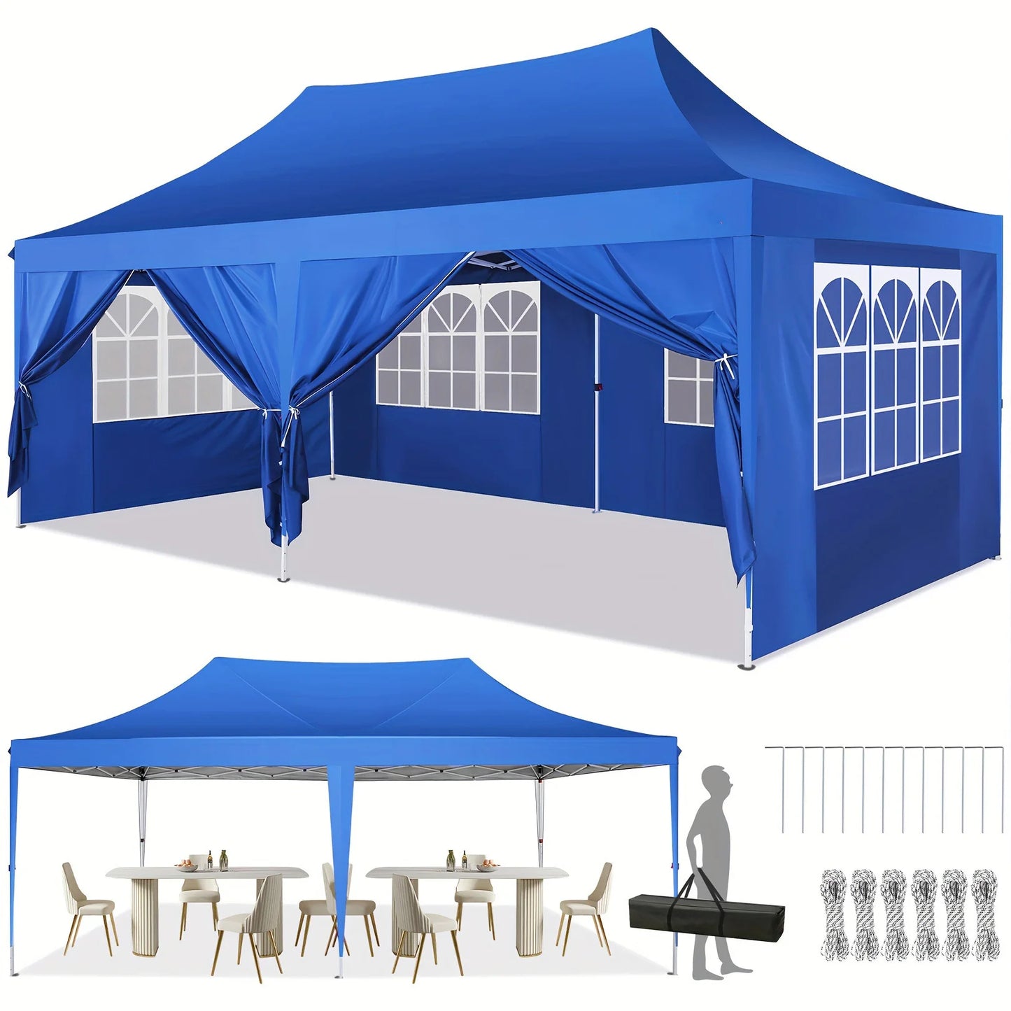 10x20 Pop Up Canopy Tent with 6 Sidewalls, Wedding Party
