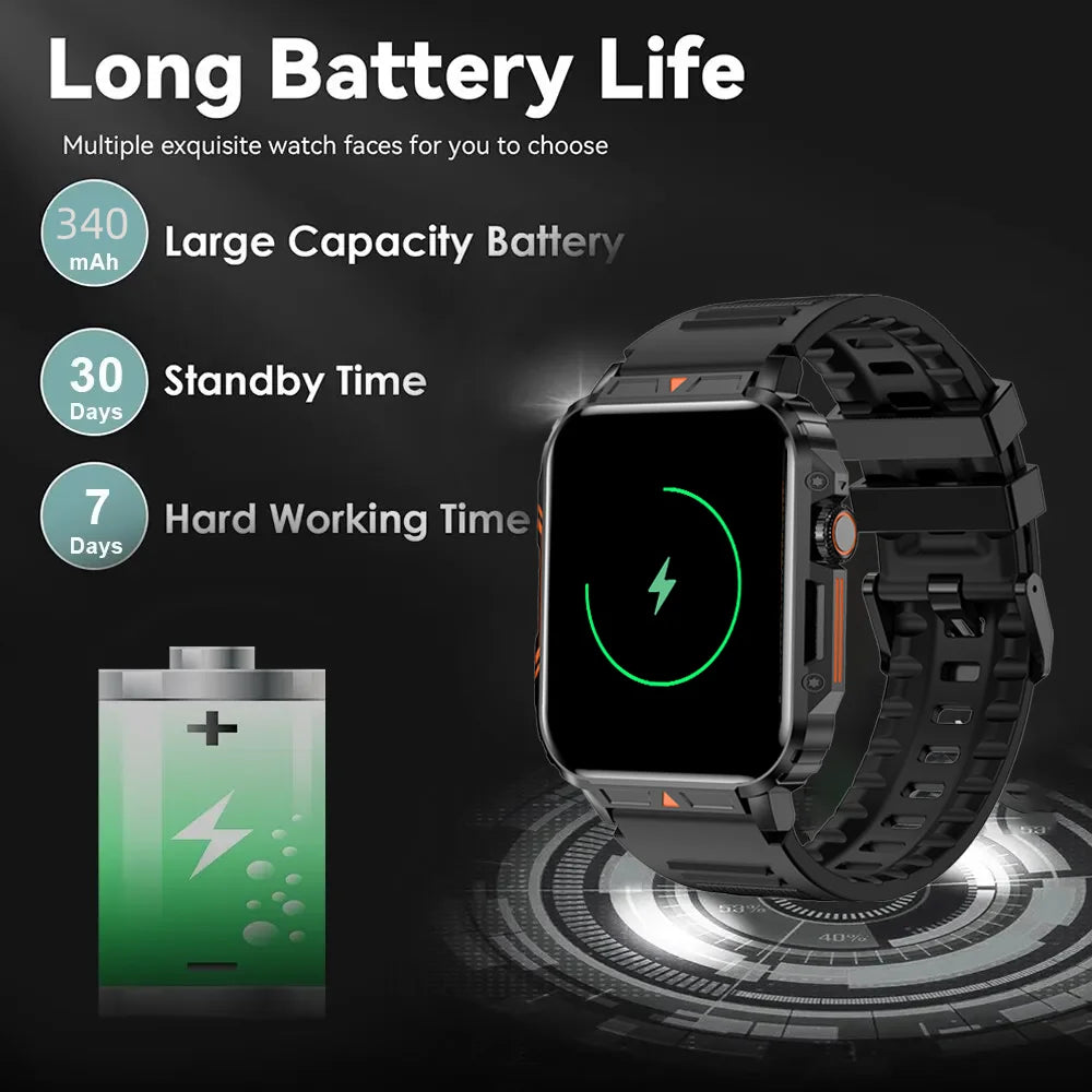 Military Men Smart Watch Bluetooth Call 24/7 Heart Rate