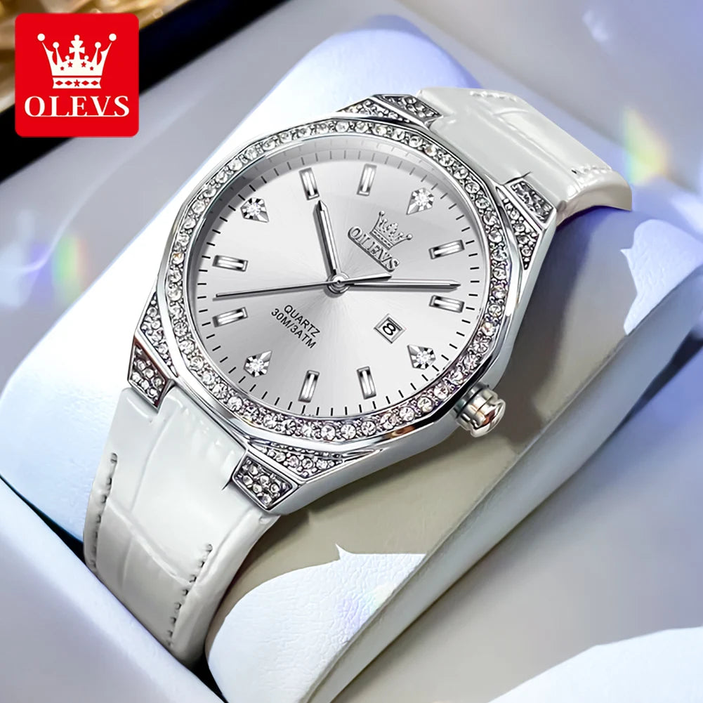 Women's Watches Pink   Leather Strap Waterproof Full Diamond
